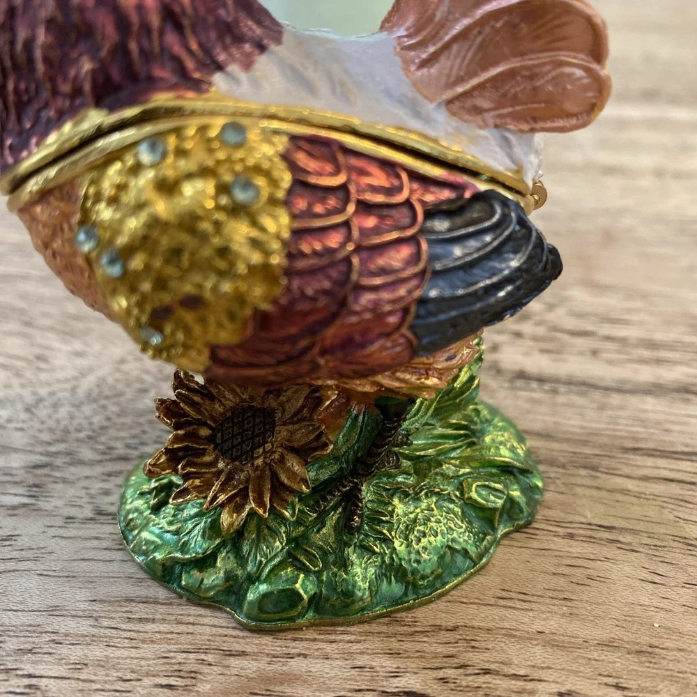 Bejeweled Colorful Rooster Jeweled  Trinket Box Hinged Magnetic Closure Small